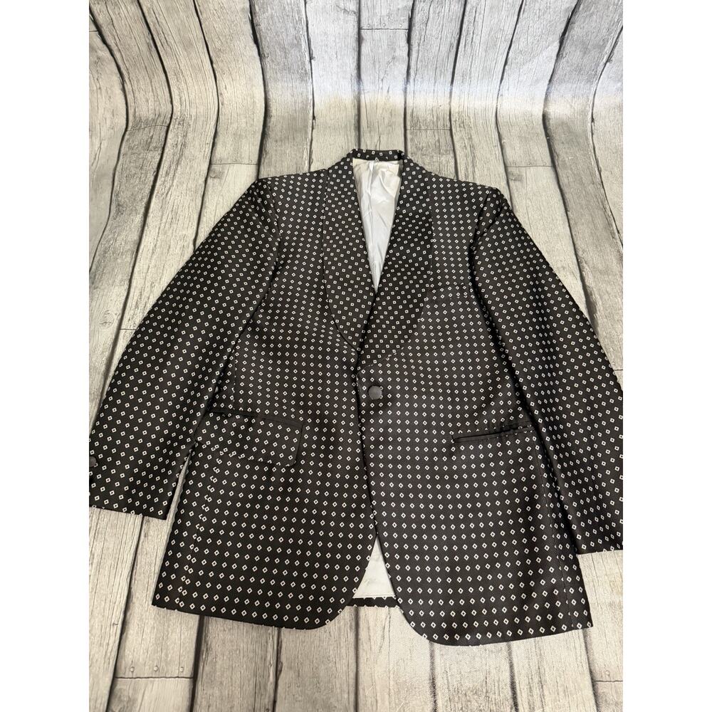 Vintage Men’s 70’s Tuxedo Jacket Lord West Sz 42L Black W Diamond Print
